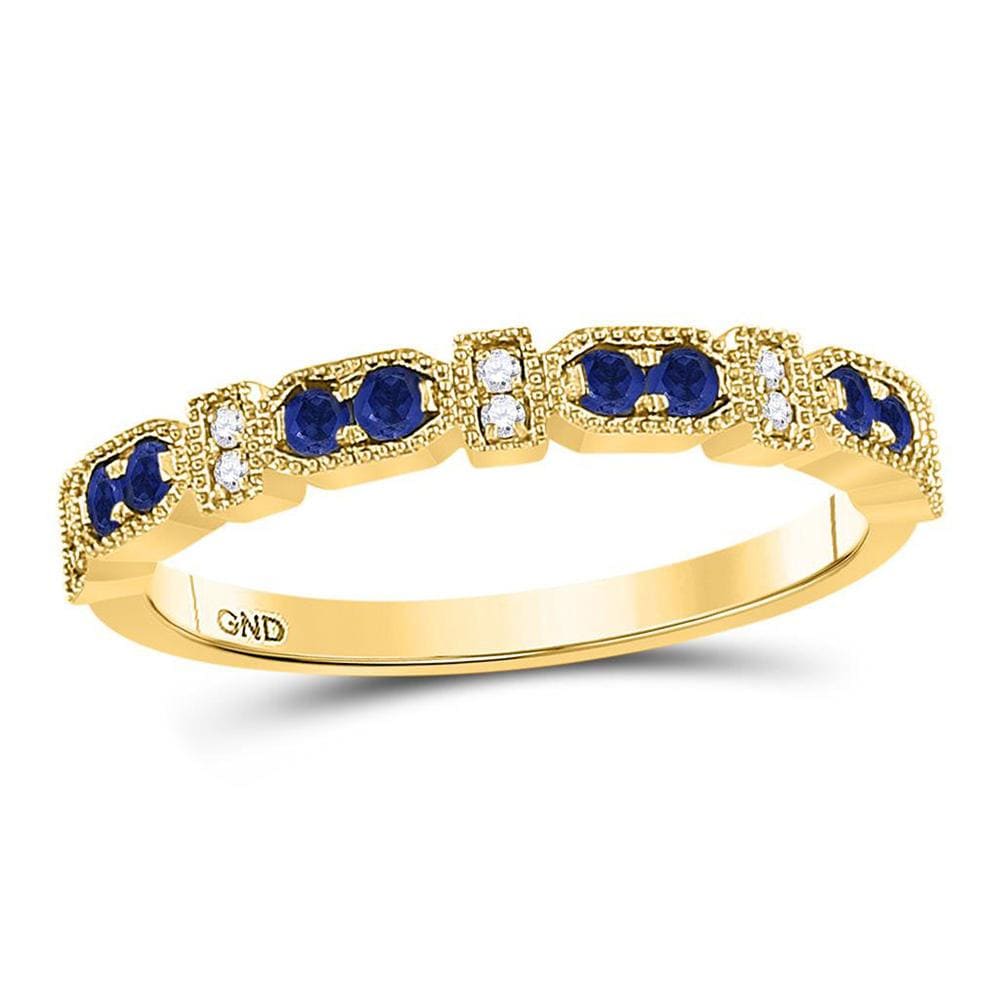 10kt Yellow Gold Womens Round Blue Sapphire Diamond Stackable Band Ring 1/4 Cttw