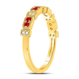 10kt Yellow Gold Womens Round Ruby Diamond Stackable Band Ring 1/4 Cttw