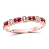 10kt Rose Gold Womens Round Ruby Diamond Stackable Band Ring 1/4 Cttw