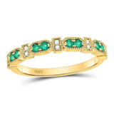10kt Yellow Gold Womens Round Emerald Stackable Band Ring 1/4 Cttw