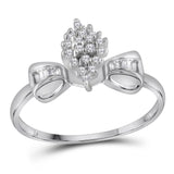 10kt White Gold Womens Round Prong-set Diamond Oval Cluster Baguette Ring 1/10 Cttw