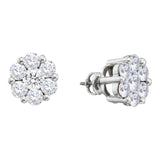 14kt White Gold Womens Round Diamond Large Flower Cluster Stud Earrings 1-1/2 Cttw