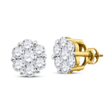 14kt Yellow Gold Womens Round Diamond Flower Cluster Stud Earrings 2 Cttw