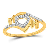 10kt Yellow Gold Womens Round Diamond Heart Mom Mother Ring 1/8 Cttw