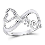 10kt White Gold Womens Round Diamond Mom Infinity Heart Ring 1/20 Cttw