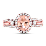 14kt Rose Gold Womens Oval Morganite Solitaire Ring 1-3/8 Cttw