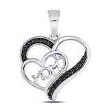 Sterling Silver Womens Round Black Color Enhanced Diamond Mom Mother Heart Pendant 1/10 Cttw