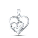 Sterling Silver Womens Round Diamond Mom Heart Pendant 1/8 Cttw