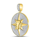 10kt Yellow Gold Mens Round Diamond Compass Rose Lucky 7 Charm Pendant 2-3/8 Cttw