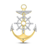 10kt Yellow Gold Mens Round Diamond Anchor Wheel Nautical Charm Pendant 1-1/5 Cttw
