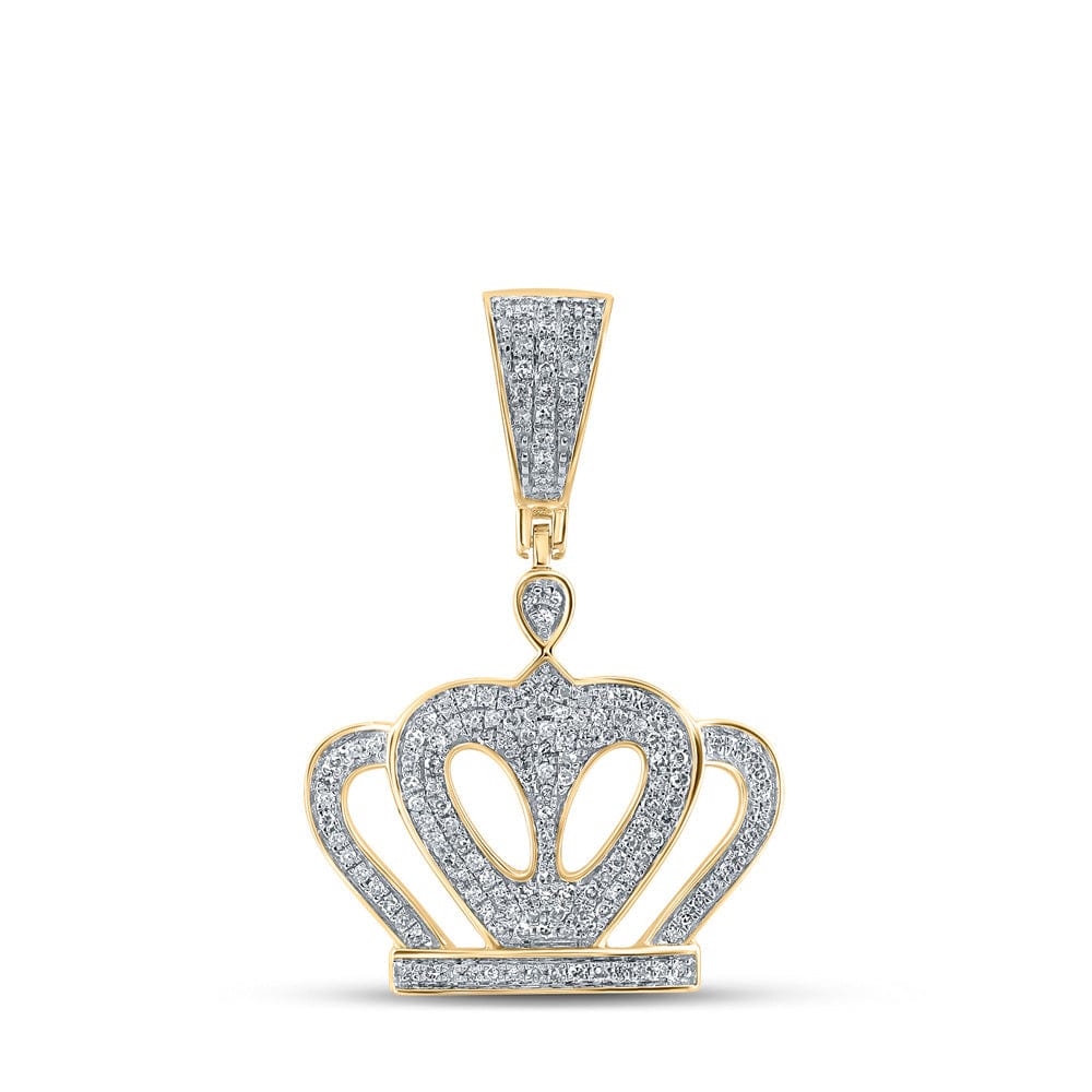 10kt Yellow Gold Mens Round Diamond Crown Charm Pendant 1/2 Cttw