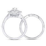 14kt White Gold Marquise Diamond Bridal Wedding Ring Band Set 2 Cttw