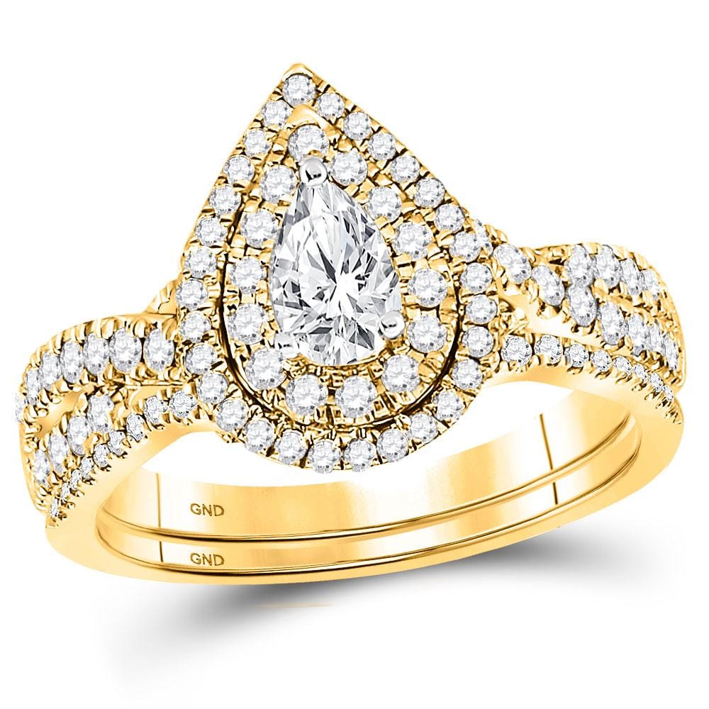 14kt Yellow Gold Pear Diamond Bridal Wedding Ring Band Set 1 Cttw