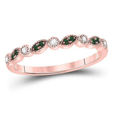 10kt Rose Gold Womens Round Emerald Diamond Stackable Band Ring 1/10 Cttw