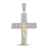 10kt Yellow Gold Mens Round Diamond Roman Cross Crucifix Jesus Charm Pendant 1-1/2 Cttw