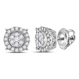 14kt White Gold Womens Round Diamond Circle Halo Cluster Earrings 1/4 Cttw