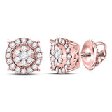 14kt Rose Gold Womens Round Diamond Halo Cluster Earrings 1/4 Cttw
