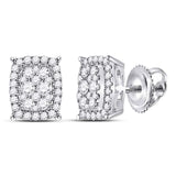 14kt White Gold Womens Round Diamond Rectangular Cluster Earrings 1/2 Cttw