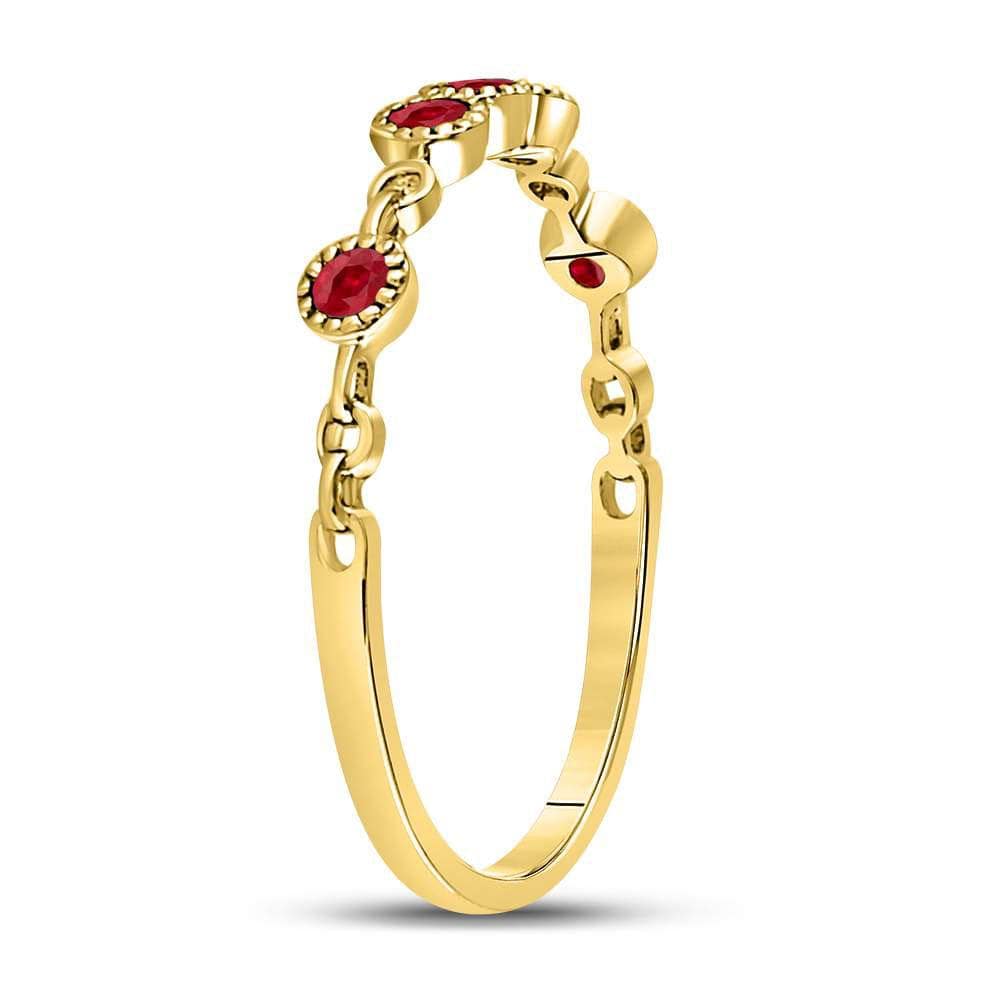 10kt Yellow Gold Womens Round Ruby Dot Stackable Band Ring 1/5 Cttw