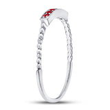 10kt White Gold Womens Round Ruby Beaded Stackable Band Ring 1/20 Cttw