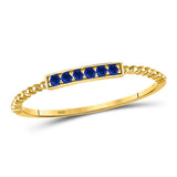 10kt Yellow Gold Womens Round Blue Sapphire Beaded Stackable Band Ring 1/20 Cttw