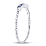 10kt White Gold Womens Round Blue Sapphire Beaded Stackable Band Ring 1/20 Cttw