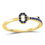 10kt Yellow Gold Womens Round Blue Sapphire Key Stackable Band Ring 1/5 Cttw