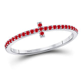 10kt White Gold Womens Round Ruby Cross Stackable Band Ring 1/6 Cttw