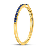 10kt Yellow Gold Womens Round Blue Sapphire Cross Stackable Band Ring 1/6 Cttw