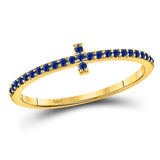 10kt Yellow Gold Womens Round Blue Sapphire Cross Stackable Band Ring 1/6 Cttw