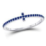 10kt White Gold Womens Round Blue Sapphire Cross Stackable Band Ring 1/6 Cttw