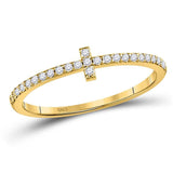 10kt Yellow Gold Womens Round Diamond Cross Stackable Band Ring 1/6 Cttw