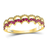 10kt Yellow Gold Womens Round Ruby Scalloped Stackable Band Ring 1/4 Cttw