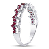 10kt White Gold Womens Round Ruby Scalloped Stackable Band Ring 1/4 Cttw