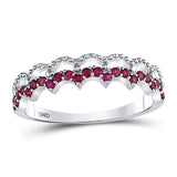 10kt White Gold Womens Round Ruby Scalloped Stackable Band Ring 1/4 Cttw