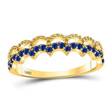 10kt Yellow Gold Womens Round Blue Sapphire Scalloped Stackable Band Ring 1/4 Cttw