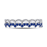 10kt White Gold Womens Round Blue Sapphire Scalloped Stackable Band Ring 1/4 Cttw