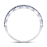 10kt White Gold Womens Round Blue Sapphire Scalloped Stackable Band Ring 1/4 Cttw