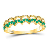 10kt Yellow Gold Womens Round Emerald Scalloped Stackable Band Ring 1/4 Cttw
