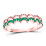 10kt Rose Gold Womens Round Emerald Scalloped Stackable Band Ring 1/4 Cttw