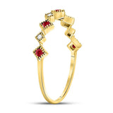 10kt Yellow Gold Womens Round Ruby Diamond Milgrain Square Stackable Band Ring 1/8 Cttw