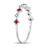 10kt White Gold Womens Round Ruby Diamond Milgrain Square Stackable Band Ring 1/8 Cttw