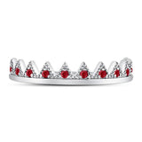 10kt White Gold Womens Round Ruby Beaded Chevron Stackable Band Ring 1/10 Cttw