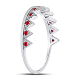 10kt White Gold Womens Round Ruby Beaded Chevron Stackable Band Ring 1/10 Cttw