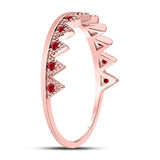 10kt Rose Gold Womens Round Ruby Beaded Chevron Stackable Band Ring 1/10 Cttw