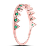 10kt Rose Gold Womens Round Emerald Chevron Stackable Band Ring 1/10 Cttw