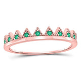 10kt Rose Gold Womens Round Emerald Chevron Stackable Band Ring 1/10 Cttw