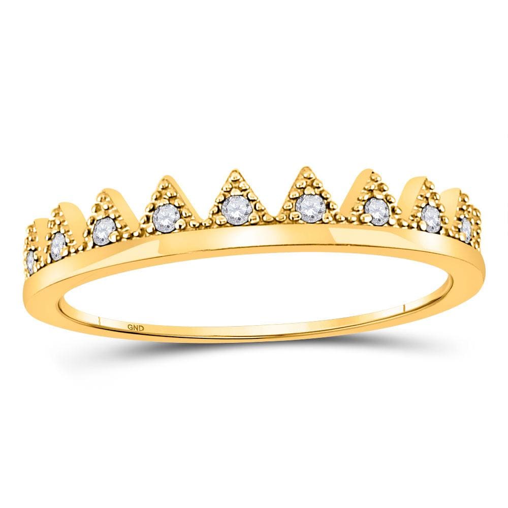 10kt Yellow Gold Womens Round Diamond Chevron Stackable Band Ring 1/10 Cttw