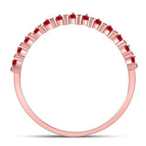 10kt Rose Gold Womens Round Ruby Single Row Stackable Ring 1/8 Cttw
