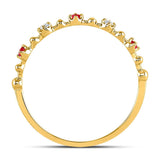10kt Yellow Gold Womens Round Ruby Diamond Beaded Stackable Band Ring 1/20 Cttw